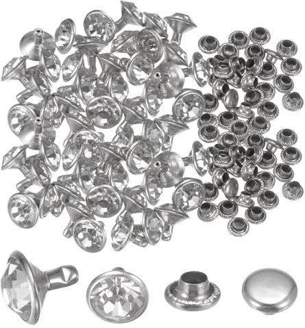 sourcing map 200pcs Crystal Rivets 10mm Rhinestone Rivets Rapid Stud Rivets for Clothing Leather Crafting Fabric Arts Crafts Decoration Leathercraft DIY Leather-Craft, White Clear