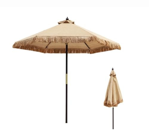 KXWOQ3ED 2.1m Hawaiianischer Sonnenschirm, Tragbarer Strandschirm aus Holz, Sonnenschutz Terrassenschirm Gartenschirm, Strohschirm für Innenhof Terrasse Patio
