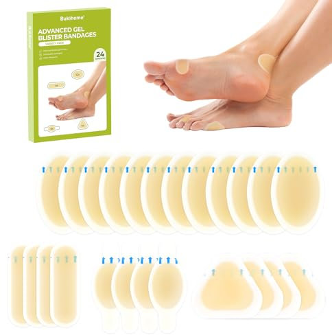 24 Pezzi Cerotti idrocolloidi per piedi, Bukihome cuscinetti per vesciche, prevenzione delle vesciche, trattamento del piede, impermeabilizzazione (Variety Pack)