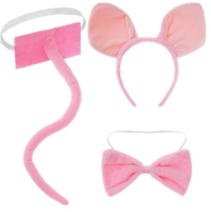 Yolyoo 3-teiliges Schwein Kostüm Set Schwein Ohren Stirnband Fliege und Schwanz Fancy Tier Cosplay für Halloween Dress Up Party (Schweine Kostüm Set)