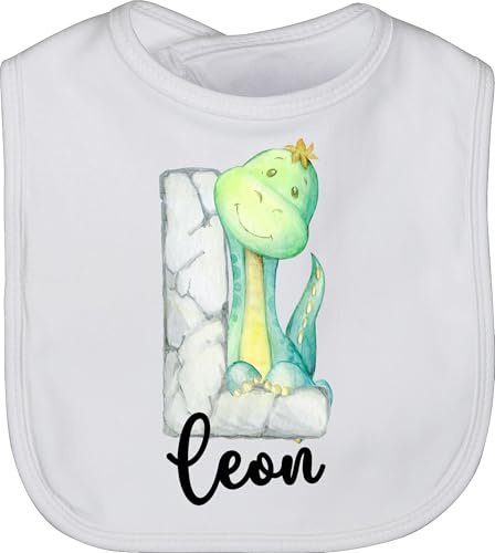 Baby Lätzchen - Junge Name Initialen Anfangsbuchstabe - Dinos Dinosaurier Dino Buchstabe - Unisize - Weiß - latz von taufpate buchstaben und personalisiertes baby-geschenk personalisierte