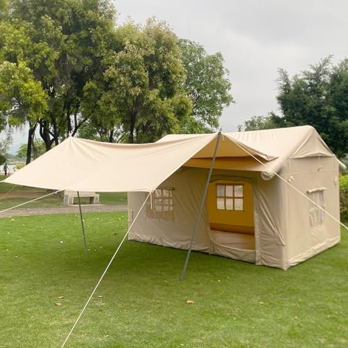 Aufblasbares Luftzelthaus – 3–4 Personen-Outdoor-Zelte für Camping mit Erwachsenen, großes aufblasbares Familienzelt für 4 Jahreszeiten mit Baldachin und Pumpe, einfach aufzubauen