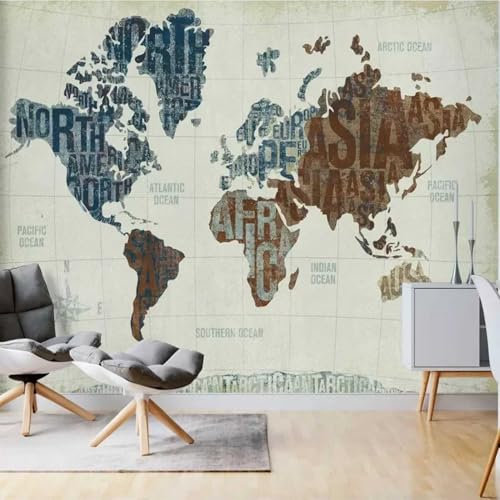 Kitquiver 3D World Map Photo Wallpaper 3D Retro English Letters 3D Photo Wallpaper 3D Wall Mural for Wedding Room Home Decor 300x210cm