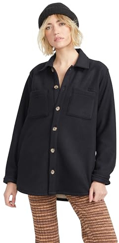 Volcom Women's Stone Bonded Sherpa Shacket Button Jacket, Black, XL