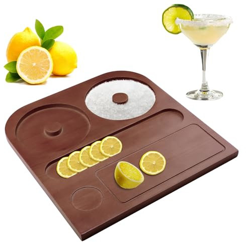 Haohai Complete Margarita Kit, Wooden Margarita Salt Rimmer Set, Margarita Salt Rimmer, and Space for Accessories, Salt Rimmer for Cocktails, Bloody Mary, Manhattan (Burgundy)