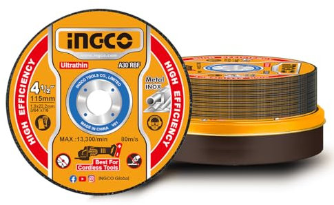INGCO 25Pcs 115mm Cut Off Wheels for Metal And INOX, 1mm Ultra-thin Metal Cutting Disc Set for Angle Grinder Packed by Metal Box MCD11011525