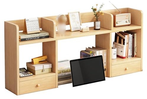 Schreibtisch-Bücherregal aus Holz, 3 Etagen, Aufbewahrungsstall mit 5 Ablagen für Zuhause und Büro