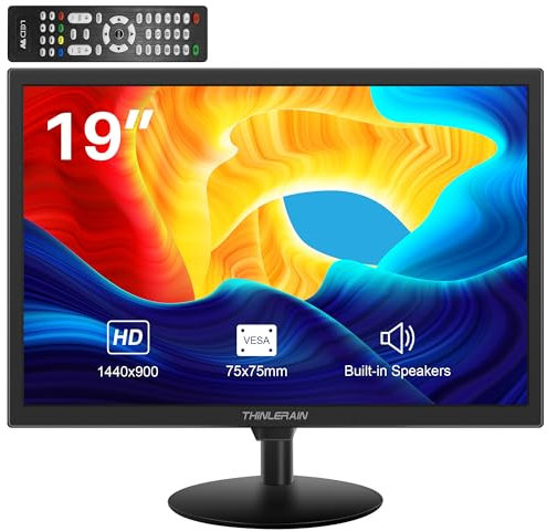 Thinlerain 19 Zoll PC Monitor 1440x900 LED Bildschirm Computer Monitor mit VGA/HDMI/AV/BNC/USB, eingebautem Lautsprecher, 5Ms Reaktionszeit, 60 Hz Bildwiederholrate, VESA, Schwarz