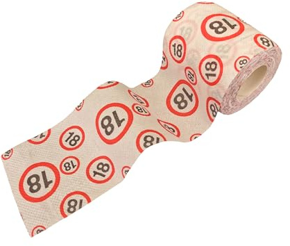 Tiwoca Geschenk zum 18. Geburtstag – rot-weißes Toilettenpapier mit Verkehrsschild-Optik Zahl 18 – Ausgefallene Geburtstagsdeko und lustige Geschenkideen für Junge und Mädchen