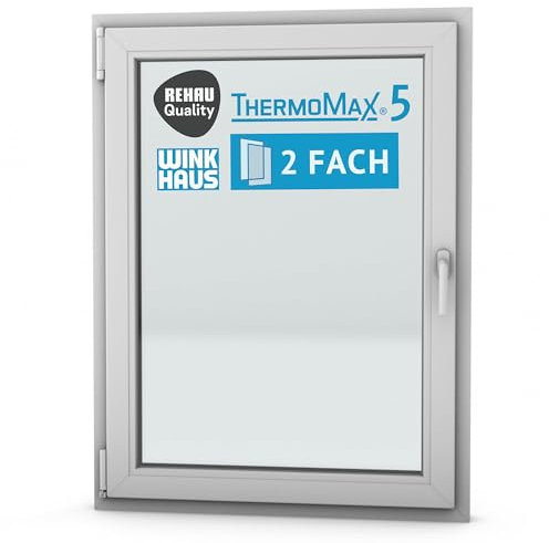 ThermoMax 5 Classic Kunststoff-Fenster, Uw-Wert 1,3, BxH: 90x120cm / 900x1200mm, DIN links (Griff rechts), mit 2-fach Wärme-Isolier-Verglasung, Winkhaus Sicherheitssystem & Rehau Profil