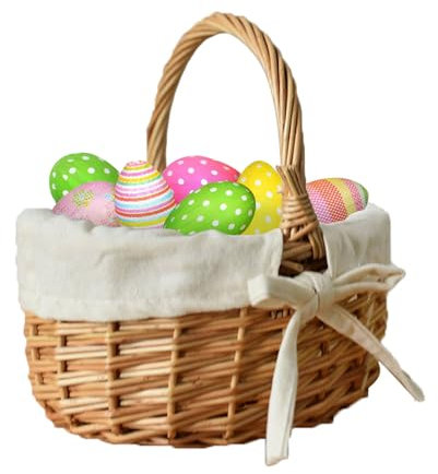 Panier Paques Enfant Petit Panier Osier avec Anse Rond de Pâques tressé Paniers Cadeau de à Fruits de à Repasser de aux Oeufs pour Les achats et pour Pique-Nique Paques Pour Oeuf, Fruits, Fleurs