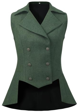 UniqKaliber Gilet da donna in stile vittoriano, abiti anni 1920, giacca a coda in tweed rinascimentale, gotico, Steampunk, Verde, M