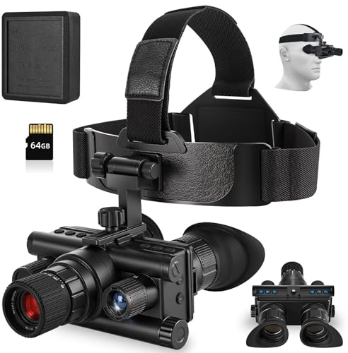 4K Nachtsichtbrille mit 8X Zoom & manuellem Fokus - Helmmontierbares HD-Infrarot-Fernglas für Jagd Camping Überwachung, 64GB SD-Karte inklusive, USB-C wiederaufladbar (12 Stunden Akkulaufzeit)