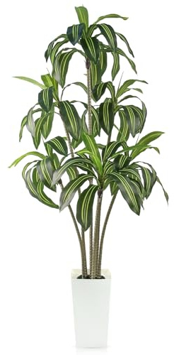 GOVIRAYE 180 cm Künstlicher Drachenbaum im weißen Topf – realistische Zimmerpflanze wie echt, wetterfest & pflegeleicht, Kunstpflanze für Wohnzimmer, Büro, Balkon, Moderne Deko oder Geschenk