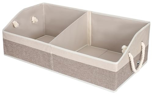 Large Dog Toy Basket With Handle, Foldable Dog Toy Box for Living Room Area, 28.5 Basket for Dog's Toys, Clothes, Organizers and Storage with Hard Board, Anti-slip for Pet Toys (Brown, Large)