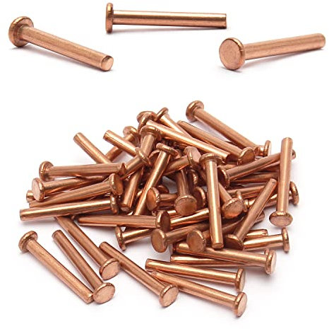 Rivetti in rame a testa piatta, rivetti in rame 50 pezzi M4*30 mm, rivetti a testa piatta rotonda 1,18 x 0,16 (lunghezza x diametro esterno) rivetti solidi in rame, elementi di fissaggio in metallo