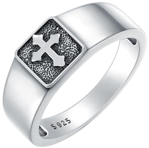 Kreuz Ring 925 Sterling Silber Christlicher Kreuz Wappenringe Ausstattung für Männer Größe 57-67