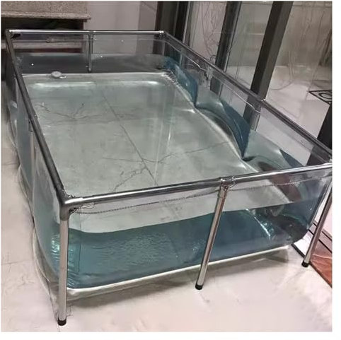Transparent PVC Above Ground Pool - Large Foldable Fish Pond with Metal Bracket, Ideal for Koi Culture, Agricultural Irrigation, and Durable Storage Tank Tarp.