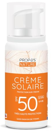 Crème solaire Bio SPF50-100% naturelle - Protection UVA/UB - sans Dioxyde de Titane - Fabriqué en France - 100ml -Propos'Nature
