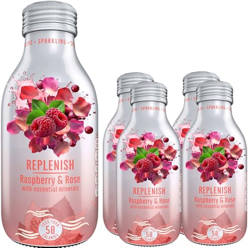 Natural Energy Replenish Sparkling Raspberry & Rose – 330ml Bottles – Refreshing Vitamin Drink – Prd (4 x Bottles)