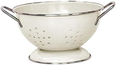 Passoire avec revêtement en émail - Style vintage - Auto-drainant - Ensemble de couverts en métal - Centre de table de cuisine (petit blanc)