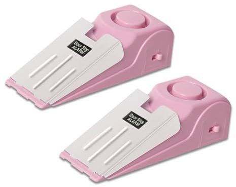 HNHMT 2 Pack Portable Door Stop Alarm, Door Stopper with 120db Loud Security Alarm, Travel Door, Doorstops Wedge Sensors Security Devices for Traveling Apartment Hotel and Home (Pink)
