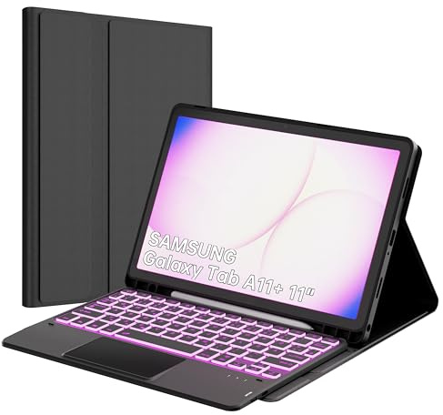 ROOFEI für Samsung Galaxy Tab A11 Plus/A9+ 11 Zoll Tastatur Hülle - 7 Farbig Hintergrundbeleuchtetes mit Abnehmbares Touchpad Tablet Cover - Tab A11+/A9 Plus 11 Deutsches QWERTZ Layout Tastatur