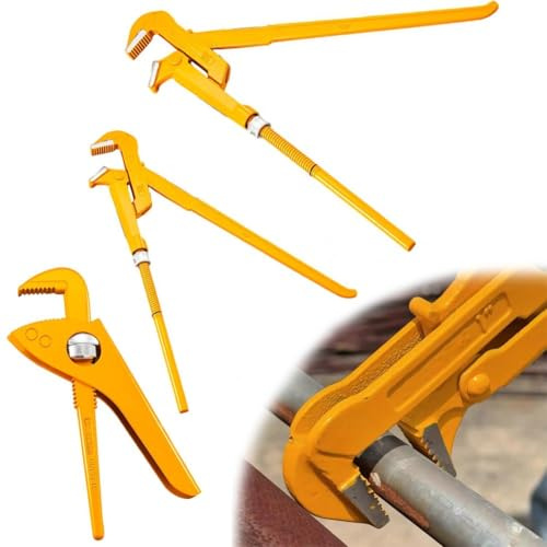 Pince de pompe à eau réglable à 90° - Clé à tuyau en alliage d'acier robuste avec mâchoires dentelées pour outils de plomberie et tâches professionnelles de préhension de tuyaux (410 mm)