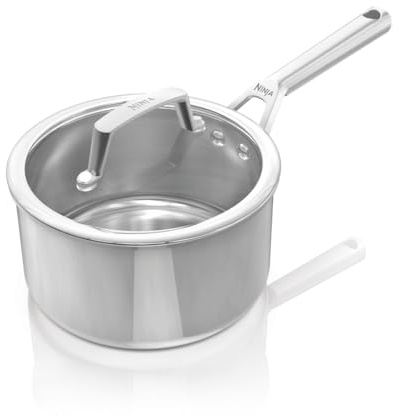 Ninja EverClad Casserole en acier inoxydable 18 cm avec couvercle C90218EUI | Convient à tous les types de feux, y compris l’induction, peut aller au four jusqu’à 300 °C, Base induction intégrale