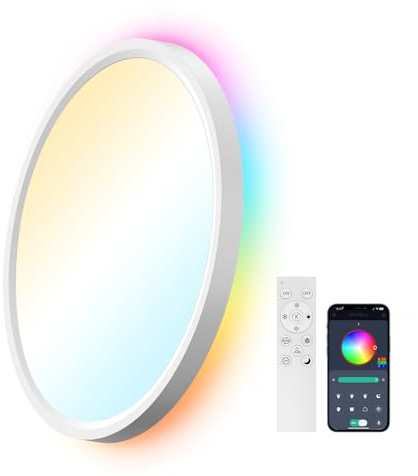 AIKVSXER Lampe de Plafond LED 24W, Plafonnier Ultra Fin 2,5 cm, Dimmable, 3000K-6500K, Contrôle Télécommande et Application Mobile, Lumière Nocturne 5W, Ø30cm, Pour Chambre, Cuisine et Bureau