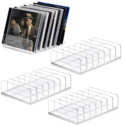 ZHYTUAL 4 Pezzi Porta CD Acrilico Trasparente Espositore per DVD/Blu-rayOrganizzatore Verticale a Scomparti Multipli Contenitore per Videogiochi, Libri, Cosmetici Scaffale da Tavolo