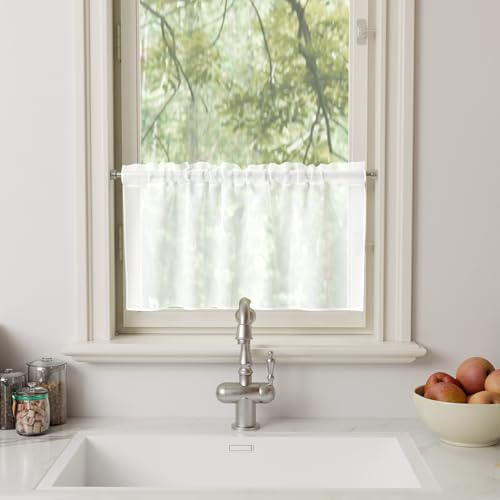 Pacok Scheibengardinen Voile 1 Stück H 30 x B 90 cm Weiß | Bistrogardine Halbe Gardinen Fenster Wohnzimmer,Transparente Kurzstore Modern Küche Wohnwagen Schlafzimmer Badezimmer