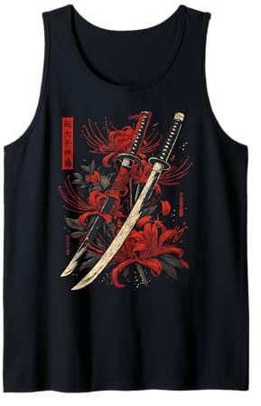 Ragno Rosso Giglio Fiore Katana Spada Anime Giapponese Otaku Canotta