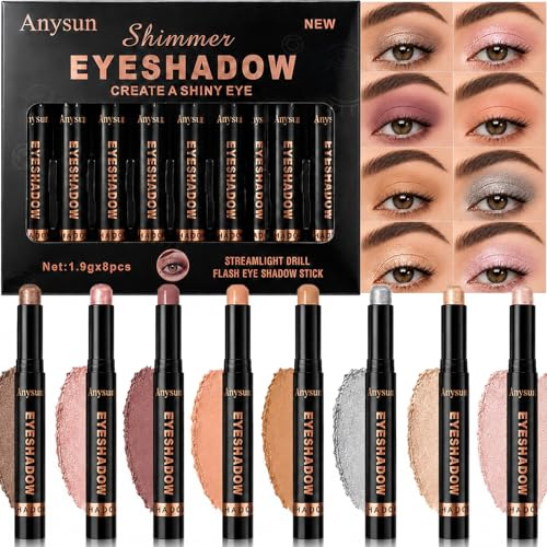 MooGlamor 8 unidades de lápices brillantes para sombrear párpados con purpurina impermeables y duraderos lápices de maquillaje de ojos para uso diario (#B)