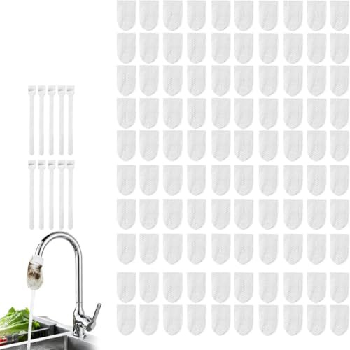 BRTNUP Faucet Filter Cotton Bag 100Pcs Faucet Cotton Filter Bag with 10 Tie | Cotton Tap Water Filter for Kitchen Sink,Faucet Filter Bag for Filtering Tap Water,Water Tap Filter Cotton Bag for Impurities