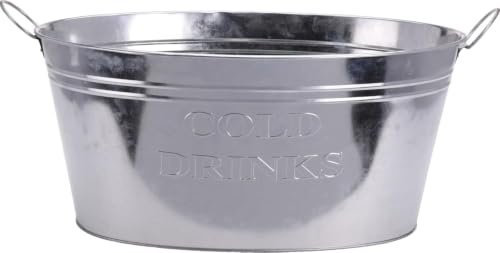 Large Zinc Metal Ice Bucket - Galvanised Drinks Tub with Handles for Beer, Wine & Soft Drinks – Rustic Party Cooler for BBQs, Events & Garden Use