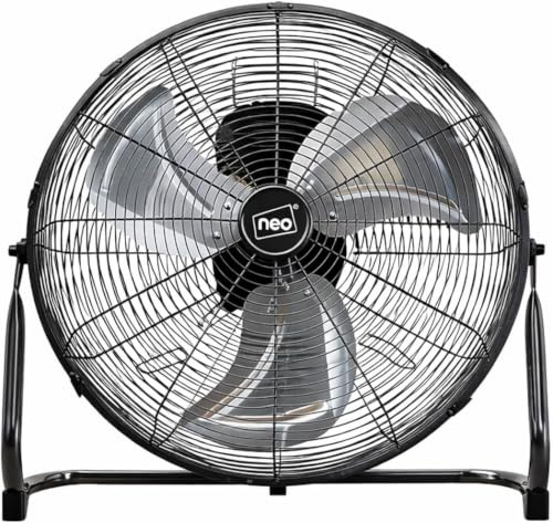 ETRAVEL Black High Velocity Portable Chrome Steel Metal Floor Freestanding Quiet Industrial Gym Fan 3 Speeds Tilt Adjustable Head 1.8m Cable Copper Motor