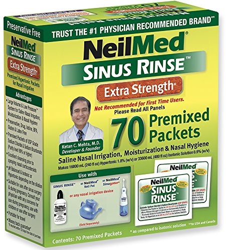 NeilMed Sinus Rinse Extra Strength Premixed Hypertonic Packets - Soothing, No Burning or Stinging Large Volume & Low Pressure System Saline Nasal Irrigation 70 Count