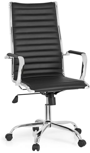 hjh OFFICE 660940 Profi Chefsessel VEMONA 20 Kunstleder Schwarz/Chrom moderner Bürostuhl mit hoher Rückenlehne