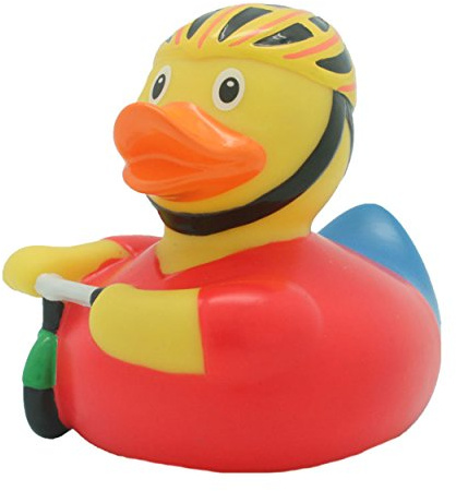 LILALU SHARE HAPPINESS – Badeente für Kinder und Erwachsene – Quietscheente – Radfahrer Ente