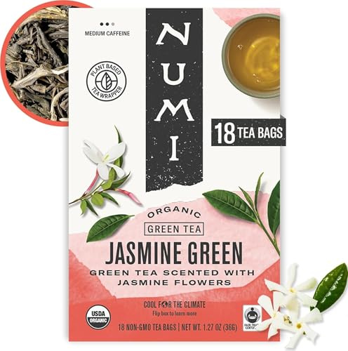 Numi Organic Green Tea with Jasmine, 18 Microplastic-Free Tea Bags