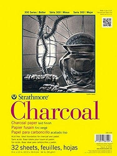 Strathmore 300 Series Kohlepapierblock, Klebstoffbindung, 22,9 x 30,5 cm, 32 Blatt (95 g) – Künstlerpapier für Erwachsene und Studenten – Anthrazit und Pastellfarben