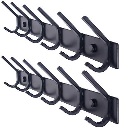 WEBI Coat Rack Wall Mounted,17-1/8 Inch Coat Hooks for Hanging Coats,Heavy Duty Metal Hook Rack Rail with 6 Double Dual Hooks Coat Hanger Wall Mount for Clothes Jacket,Black,2 Packs