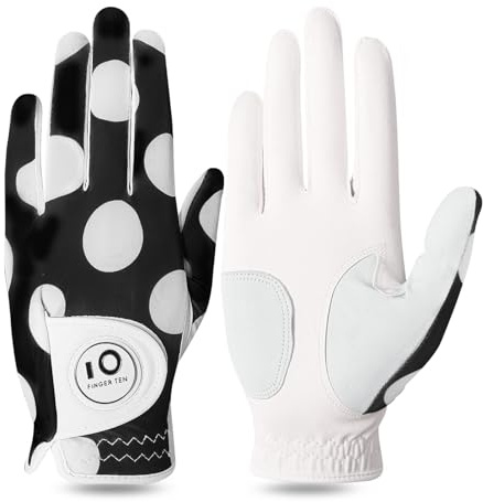 FINGER TEN Golfhandschuhe Damen Leder Links Rechts Hand Golfhandschuh Golf Handschuhe mit Ball Marker Wert 1 Stück Handschuh, Rain Grip Griff Linke Rechte Golfer (Runden, S, Links)