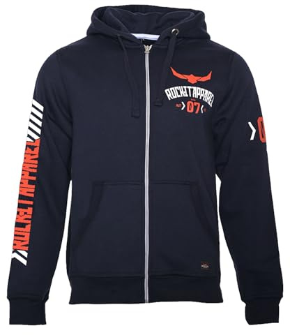 ROCK-IT Apparel® Giacca con Cappuccio da Uomo Hoodie Racer 07 Giacca di Felpa Felpa con Cappuccio Pesante Hoody Pullover S-5XL Ziphood con Zip con Cappuccio e Interno in Pile Grigio e Blu Navy