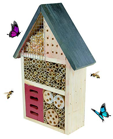 CLEVER GARDEN Wooden Insect House and Hotel, Natural Bug Habitat Attracts Bees, Butterflies, Ladybugs, and More, Medium