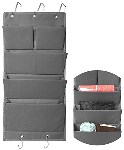 INHEMI Organizador Colgante con 5 Bolsillos,Organizador de Tela para Colgar en la Puerta o el Armario, Sistema de Almacenamiento para Habitación - Gris
