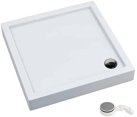 ECOLAM Duschwanne Duschtasse flach Competia Viereck quadratisch 80x80 90x90 100x100 x14 cm / 3 cm Styropor Acryl Ablauf weiß Styroporunterseite + Siphon (100x100 x14)