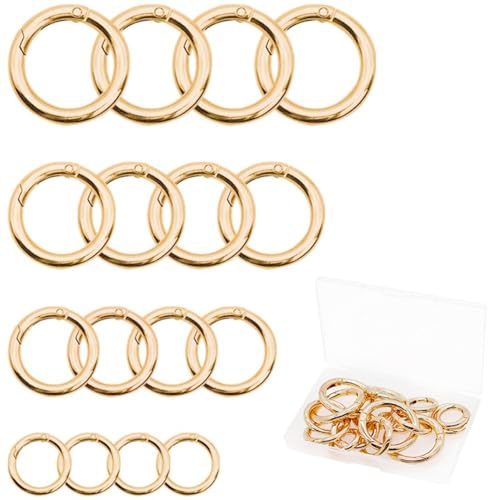 QUMENEY 16 st rund fjäderringsnyckel, fjäder O-ring, zinklegering rund karbinhake snäpputlösarspänne, krokklämma gör-det-själv-tillbehör 4 stilar för nyckelringar, väska, handväska och handväska