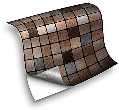 Hiseng 25pcs Kitchen Bathroom Wall Tile Stickers, DIY Square Decals Metallic Mosaic Printed Sticker for Kitchen Living Room Bathroom Home Decor Self-Adhesive (15x15cm,Copper metal)
